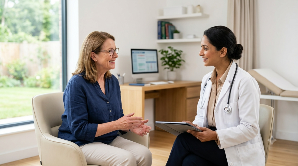 talking to a healthcare professional about digestive symptoms
