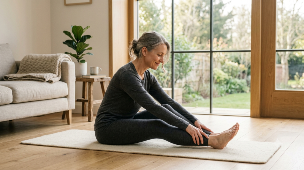 Person practicing gentle stretching as part of healthy recovery habits