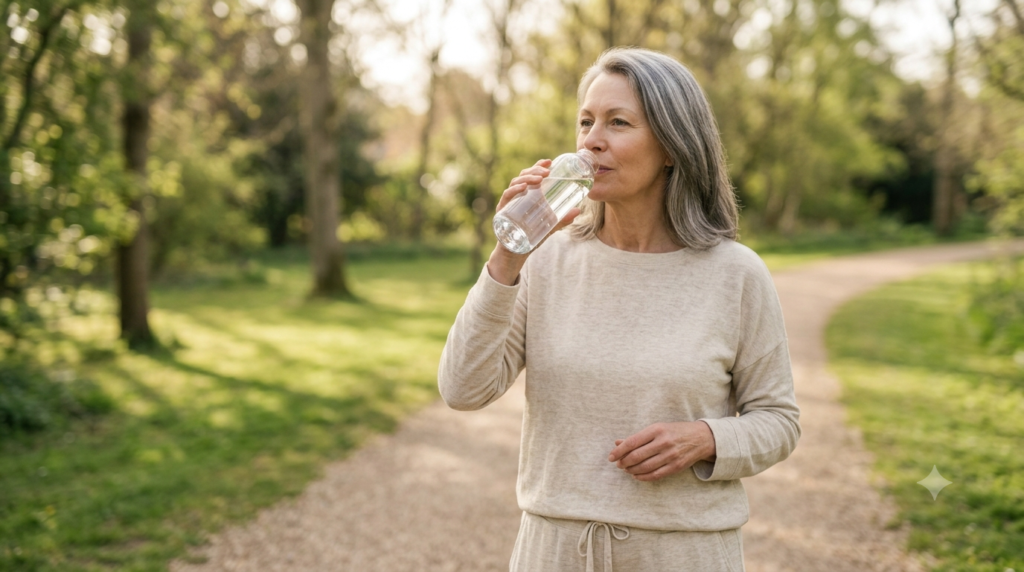 Person drinking water as part of daily recovery habits