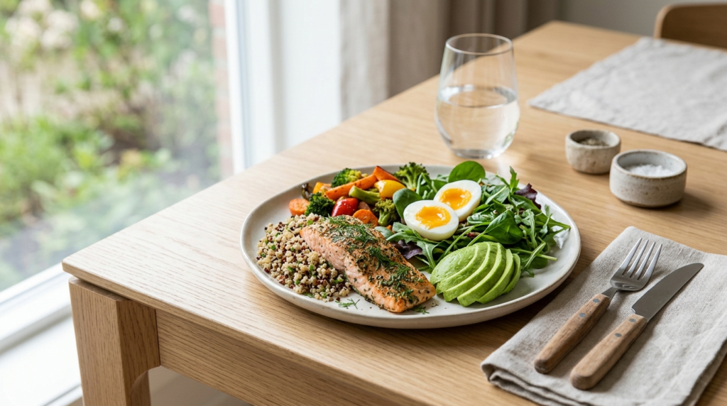Balanced nourishing meal supporting healthy recovery habits